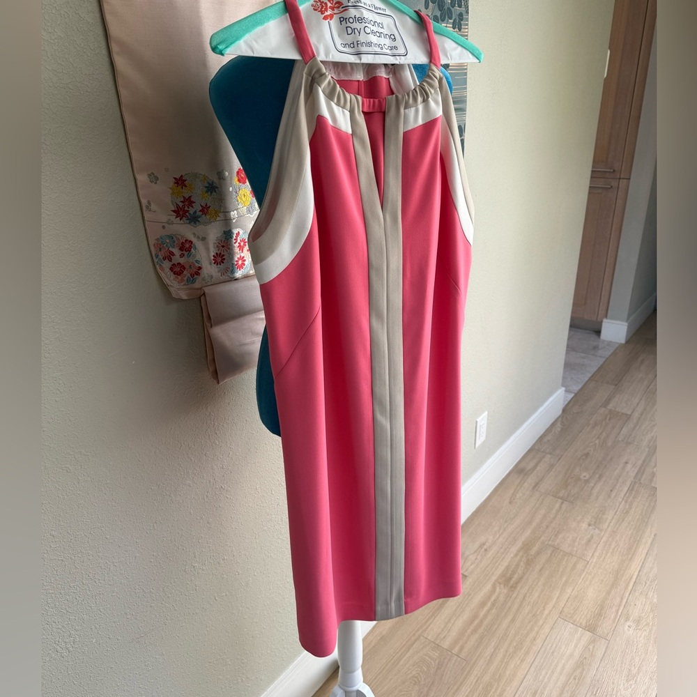 Pink Taupe and Cream Halter Shift Dress-Dry Cleaned - Picture 5 of 5